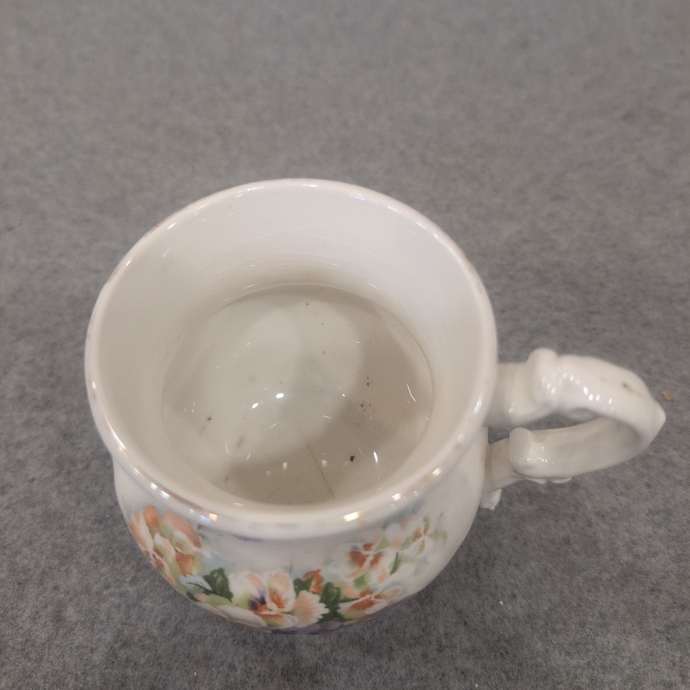 Anchor Pottery Antique Floral Pansy Shaving Mug Scuttle White Ceramic NA309 - Picture 3 of 5